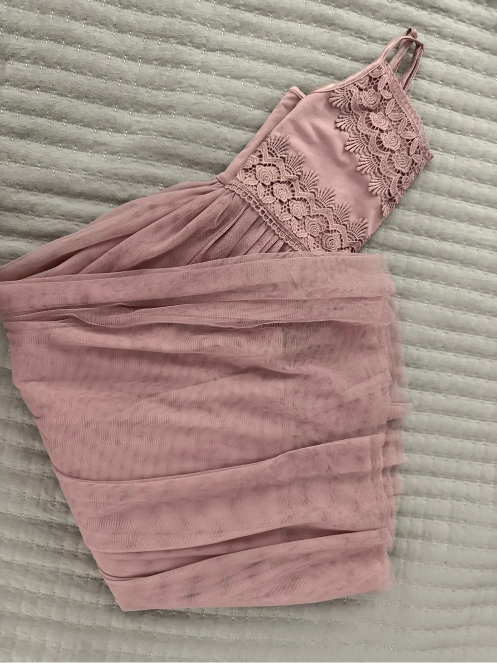 Girls' Dusty Rose Lace-Trim Casual Dress
